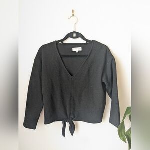 Madewell Texture & Thread Tie Front Long Sleeve Top – Black, Size Sm